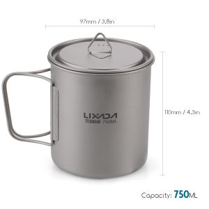 Lixada Ultralight Titanium Cup Mug 300/350/550/650ml Outdoor Water Cup Camping Picnic Water Mug Tableware with Foldable Handle