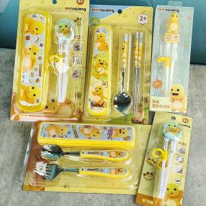 Children's Tableware Set: Cartoon Practice Chopsticks, Stainless Steel 304 Fork Spoon, and Portable Foldable Dining Utensils