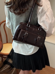 MOUSSON กระเป๋าสะพายไหล่สำหรับผู้หญิง PU ย้อนยุคกระเป๋าถือความจุขนาดใหญ่ลำลองกระเป๋าเอกสารกระเป๋าบอสตัน