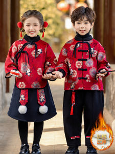 New Chinese Style Childrens Performance Clothes Warm Fleece New Year Visiting Outfit Hanfu Girls Winter Festival Attire
