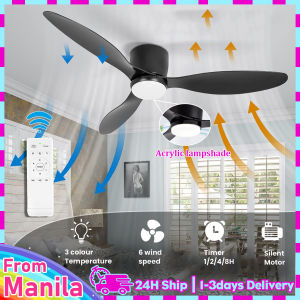 42 Inch Inverter Fan Modern Led Ceiling Fan with Light Industrial Ceiling Fans DC Motor 6 Speeds Electric Fan with Remote Ceiling Fan Lighting 3 Color Light 3 Blades for Living Room Kitchen Dining Bedroom