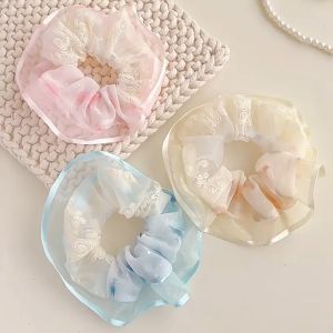 Dây Cột Tóc Scrunchies Bằng Vải Voan Dệt Kim Xinh Xắn Cho Nữ