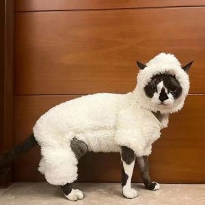 Teekland quần áo cho mèo với mũ len ấm áp bốn chân Áo Thun Kitten Áo khoác chó con cừu hai mặt nhung Pet mùa thu đồ ngủ mùa đông cho Devon Rex sphynx