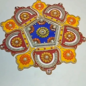 Reusable Acrylic Rangoli  11-Piece Set | Handmade Kundan & Stone Rangoli for Deepavali Pooja & Festive Floor Decor | Approx 8 Inch