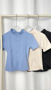FUYOGI Yoga Top for Women Workout Sports Gym Short Sleeve Zipper High Elasticity Tight Fitting