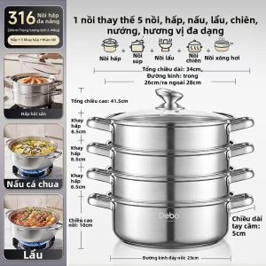 DEBO | Nồi Hấp Thép Không Gỉ 316 Dùng Được Trên Bếp Gas & Từ