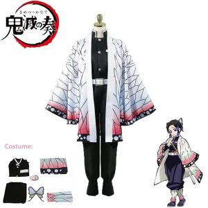 Carlanisa Anime Demon Slayer Kimetsu No Yaiba Kochou Shinobu Cosplay Costume Set Kimono Uniform Halloween Costumes for Kids