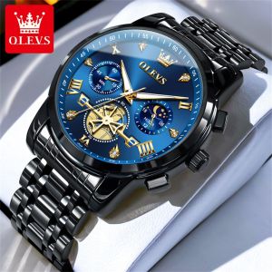 OLEVS | OLEVS Quartz Mens Watch Luxury Brand Waterproof Multi functional Lunar Phase Chronograph Code Watch Business Classic Men Watch