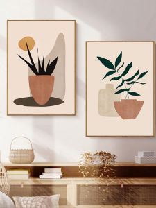 งานฝีมือโมลานดี้ขนาดเล็ก ภาพวาดตกแต่งห้องนั่งเล่นและร้านอาหาร สไตล์เรียบง่าย ศิลปะไม่ซ้ำใคร พืชเขียว สไตล์โมเดิร์น ภาพวาดฝาผนัง