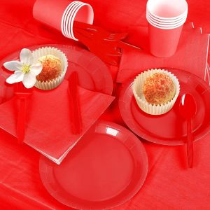 10Guests Red Paper Plates Solid Color Disposable Tableware Napkins Cups Pink Happy Girl Birthday Party Wedding Decorations Gifts