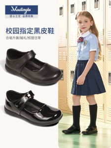 Girls Performance Single Shoes Soft Bottom Student Princes Style Spring Autumn Black Leather Shoes for Primary School Girls