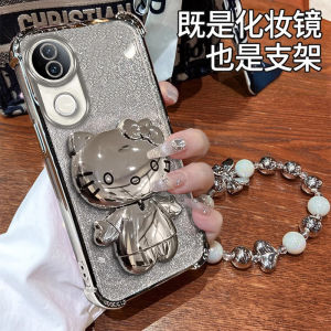 Luxury Glitter KT Cat Mirror Stand Vivos20 Phone Case with Lens Film Suitable for S19pro Womens High-End S30 Lanyard S18/s17/s16/s15/s12 Full Cover Anti-Fall S10