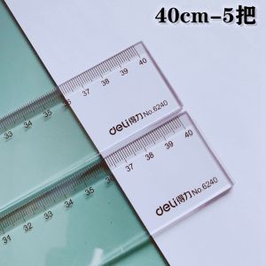 Deli Transparent Plastic T-Type Office Ruler 1 Meter Drawing Straight Rule Steel Ruler 100cm Long Ruler Engineering Measurement Student Wave Line Ruler Grid Ruler Construction Drawing Digitally Printed