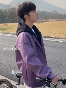 เสื้อแจ็คเก็ต กันหนาว แขนยาว ผู้ชาย (Size:M-2XL) เนื้อผ้าหนังนิ่ม สไตล์เกาหลี มีฮูด ซิปหน้ากระดุมปิด