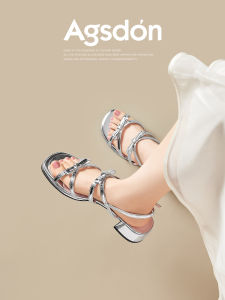 Agsdon | Silver French Style Bow Summer High Heel Sandals