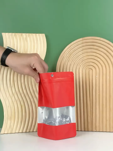 [12x20cm] 10 pcs Standing Pouch Alumunium Windows Warna Merah I Kemasan Kopi I Kemasan Snack Ziplock