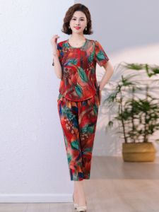 Áo Thun Tay Ngắn Và Quần Dài Năm Phần Mới Mùa Hè 2025 Áo Sơ Mi Rộng Rãi in Họa Tiết Thời Trang Trung Quốc Phong Cách Mới