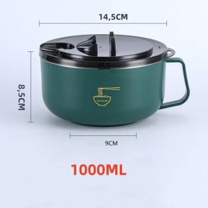 JUSTINLAU 1PC Bát Mì Ăn Liền Bằng Thép Không Gỉ Có Nắp Đậy Thân Thiện Với Môi Trường Cách Nhiệt Thoát Nước Hộp Cơm Trưa Tròn Bộ Đồ Ăn Phụ Kiện Nhà Bếp