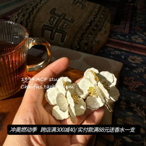 R481 French Style Supernatural 3D Tea Flower Drip Earrings Retro Atmosphere Exaggerated Earrings for Females Alloy Silver Plated Gold Plated Geometric Pattern