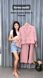 Jass Store Retro Vintage Coordinates Crop Blazer and Straight Cut Trouser Fit From S-L Body Frame 8036