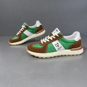 Mens New Sport Shoes Genuine Leather Thick Bottom Lightweight Casual Trendy Running Shoes Comfortable Breathable Rubber Sole