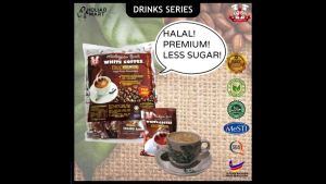 Jackshen Chef Halal Less Sugar 3-in-1 Ipoh Premium Keto Natural Arabica & Robusta White Coffee. Halal premium less sugar. Ready-to-make coffee blend. Suitable for keto diets.