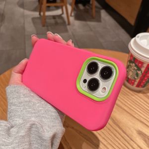 เคสโทรศัพท์แบบหนาป้องกันการตกหล่นสำหรับผู้หญิง Apple 12 15 ขอบสีตัดกัน 13Promax 14Por 11 XSMax 8Plus 7 Pure Color