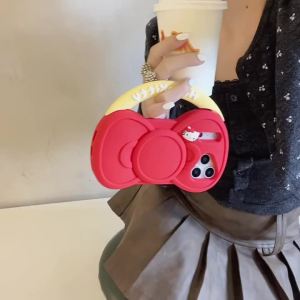 Sanrio | Fashion Hello Kitty Bowknot Handheld Phone Case For iPhone 17 Pro 16 15 14 13 12 Pro Max Plus 16 E Silicone Cartoon Phone Cover