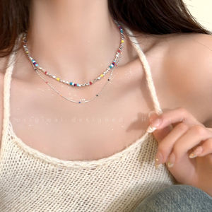 Double Layer Colorful Beads Necklace for Women New 2025 Fashion Dopaamine Design Sensation Lightweight Luxury Clavicle Chain