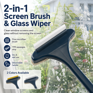 2-in-1 Window Screen Cleaning Brush Double Sided Mesh Cleaner Glass Scraper PP Handle Wet Dry Home Cleaning Tool