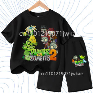 Kids Street Fashion Boys Girls T Shirt Set Plants Vs Zombies Cute Print 2026 Summer Casual Daily Wear 3-12 Age Shirt Suit