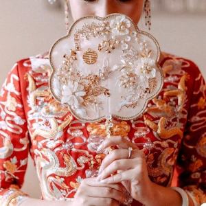 Wedding New Bride Handheld Fan Ice Blue Water Diamond Chinese Style Wedding Ancient Fashion Show Floral Material Package