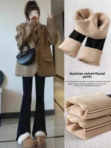 กางเกงขายาวทรงหลวมเอวสูงบุขนแกะหนาสำหรับฤดูหนาว ทรงหลวม กางเกงโยคะ กางเกงขายาวทรงหลวมสำหรับผู้หญิง