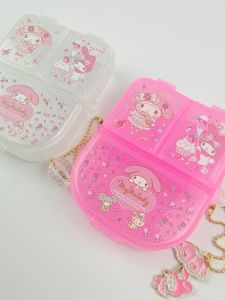 Sanrio Hello Kitty Food Grade Three Compartment Medicine Box Portable Organizer for Tablets Jewelry And Snacks Cartoon Design