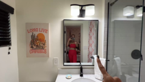 2-in-1 Bathroom Vanity Mirror with Towel Rack Rectangle Wall MountShatterproof Tempered GlassAnti-Rust Metal FrameHang Vertically or Horizontally for BathroomBedroomEntryway
