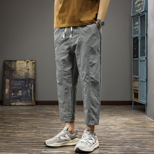 American Style Casual Pants Mens Spring Summer Thin Cool Splicing Harlan Loose Straight Quick Dry Nine Points Pants