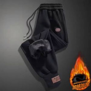 Quần Dài Ống Rộng Ấm Áp Mùa Thu Đông Cho Nam Quần Dài Thể Thao Harajuku Lót Lông Cừu Màu Xám Đơn Giản Thoải Mái