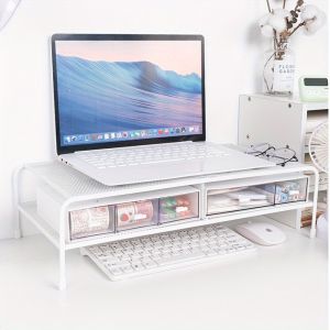 1pc Monitor Stand - Desk Organizer | Space-Saving Shelves for Laptop/Office Tools Fits Home/OfficeDesign in White