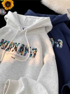 Retro American Loose Fit Hoodie Mens Fashion Heavyweight 100% Pure Cotton Autumn Winter Trend Print Fleece Lined Hoodie