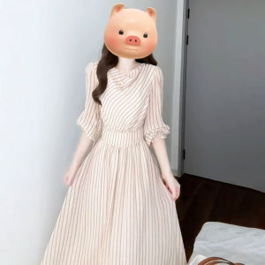Ge·an·fei | FRENCH Design V-Neck Striped Long Sleeve Dress