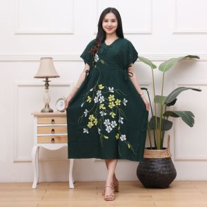 Dress Lukis Sakura LD 120cm Jumbo XXL- New Dress Kimono Bunga Sakura Lukis Bahan Rayon Grade A Tebal Best Seller by Muradha.id