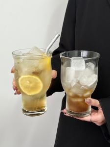 Large Capacity Retro Wide Mouth Glass Coffee Cup American Style Beverage Juice Cup Transparent Glass Drinkware Money Tree