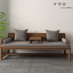 New Chinese Zen Solid Wood Sofa Combination Living Room and Tea Room Modern Minimalist Ugyen Wood Arhat Bed Small Apartment Sofa