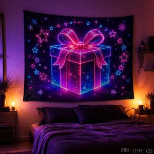 Tấm Thảm Trang Trí Đêm Đầy Sao Màu Hồng Neon Xanh Dương VIKAMA Với Hình Bông Tuyết Hộp Quà Giáng Sinh Trang Trí Phòng Ngủ Phòng Khách Ký Túc Xá - Chất Liệu Polyester