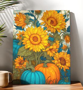 BILIBILI | Acrylic Paint By Numbers Pumpkin & Sunflower Painting By Numbers on Canvas Coloring By Number for Adults Paint Digital Art