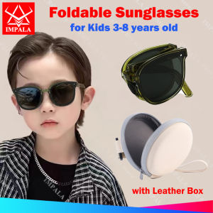 IMPALA QT1033Y แว่นตากันแดดพับเก็บได้เด็กแบบแฟชั่นสำหรับเด็กผู้หญิงทารกพร้อมกล่องหนังคุณภาพสูงป้องกันรังสียูวีเลนส์ HD ป้องกันแสงแดดแว่นกันแดดกีฬาสำหรับเด็กผู้ชาย