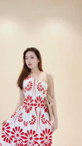Sunny&Co One shoulder smocking top maxi dress Floral Summer Lady Womenswear