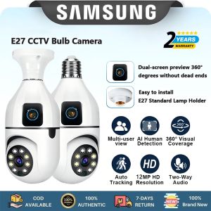 SAMSUNG Dual Lens CCTV Camera Connect Cellphone With Audio and Speaker Mini IP Security Camera Auto Tracking Night Vision Waterproof Alarm Surveillance CCTV Light Bulb Connect to CP Outdoor HD Wireless Two-Way Audio CCTV Camera
