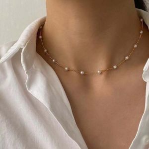 New Beads Womens Neck Chain Kpop Pearl Choker Necklace Gold Color Goth Chocker Jewelry On The Neck Pendant 2026 Collar For Girl