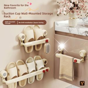 MONLEYTA | Bathroom Suction Cup Slipper Rack Wall Mounted No Drilling Slipper Storage Multi Functional Organizer For Toilet And Bathroom